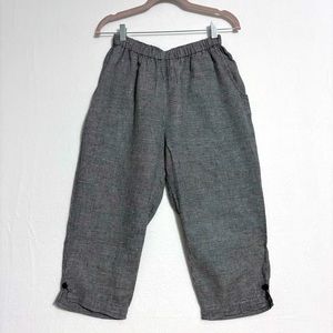 FLAX linen cropped pull pants women’s size small. Black and white checked